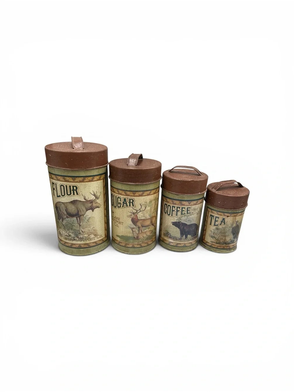 Vintage 1990s Y2K Last Outpost Co Wildlife Lodge Tin Canister Set Bear Elk 4Pc